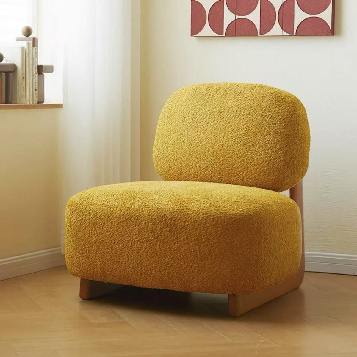Modern Bouclé Lounge Chair with Solid Wood Base