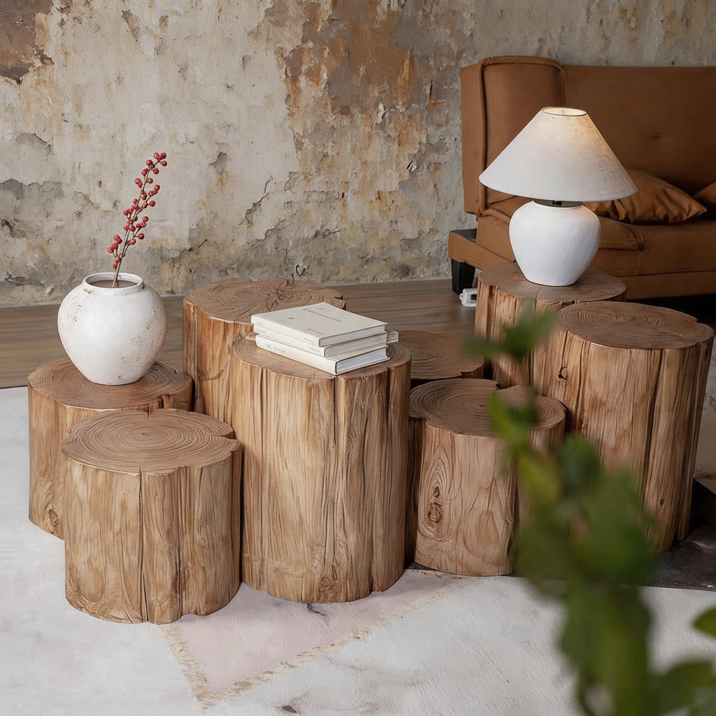 Handcrafted Solid Wood Log Stump Side Table Accent Stool
