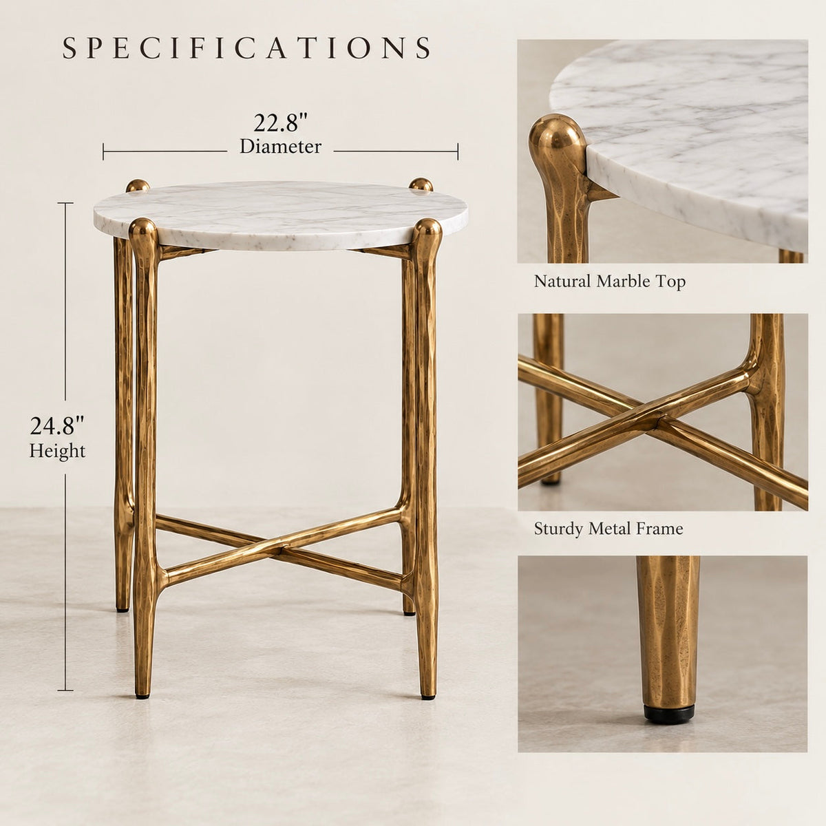 Ausidecor Home Sculptural Marble Side Table Accent End Table