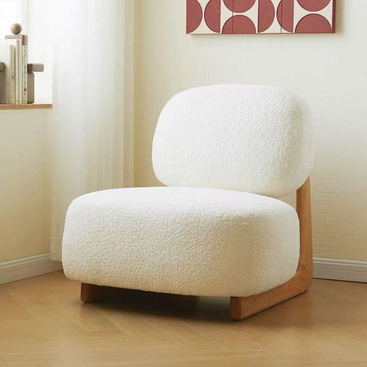 Modern Bouclé Lounge Chair with Solid Wood Base