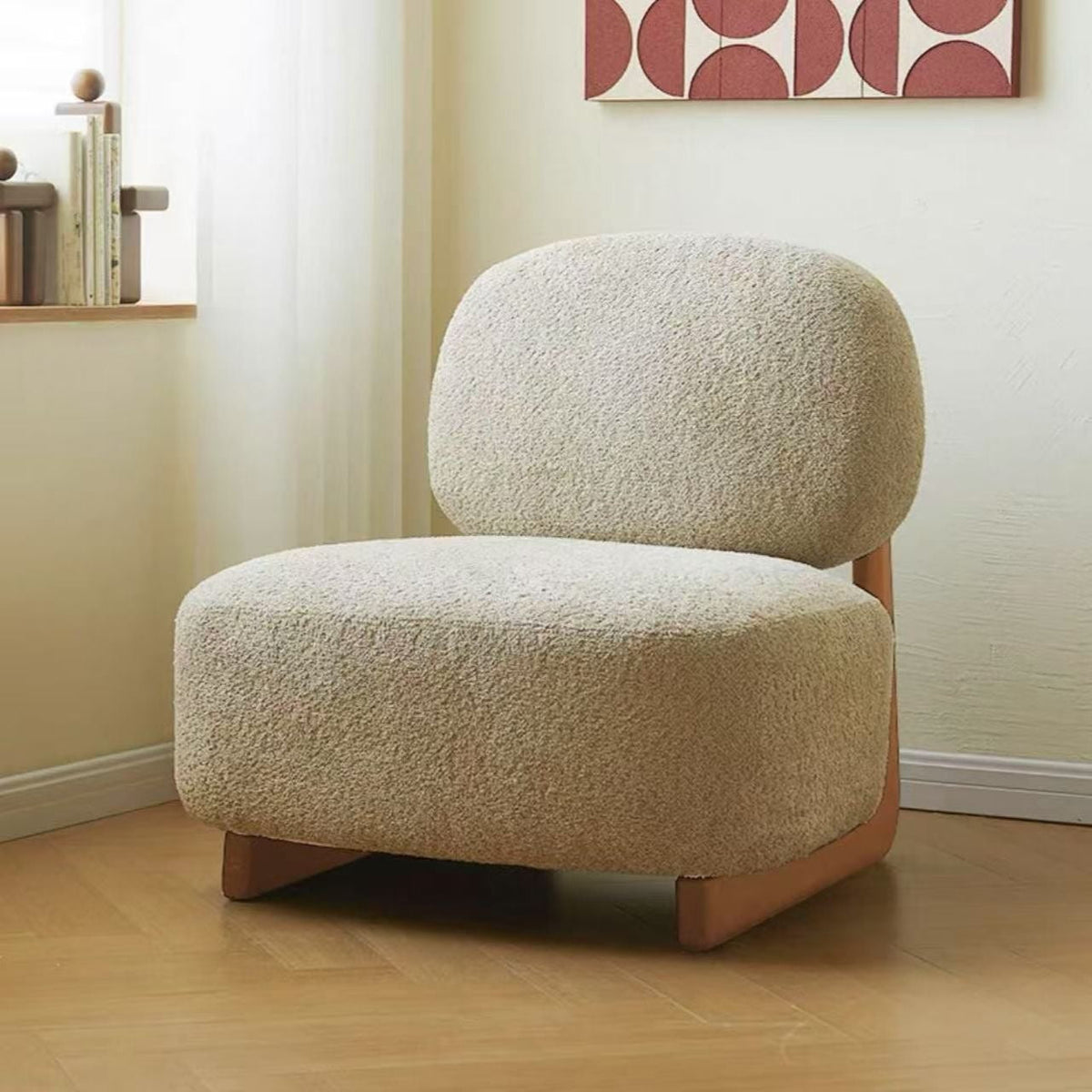 Modern Bouclé Lounge Chair with Solid Wood Base