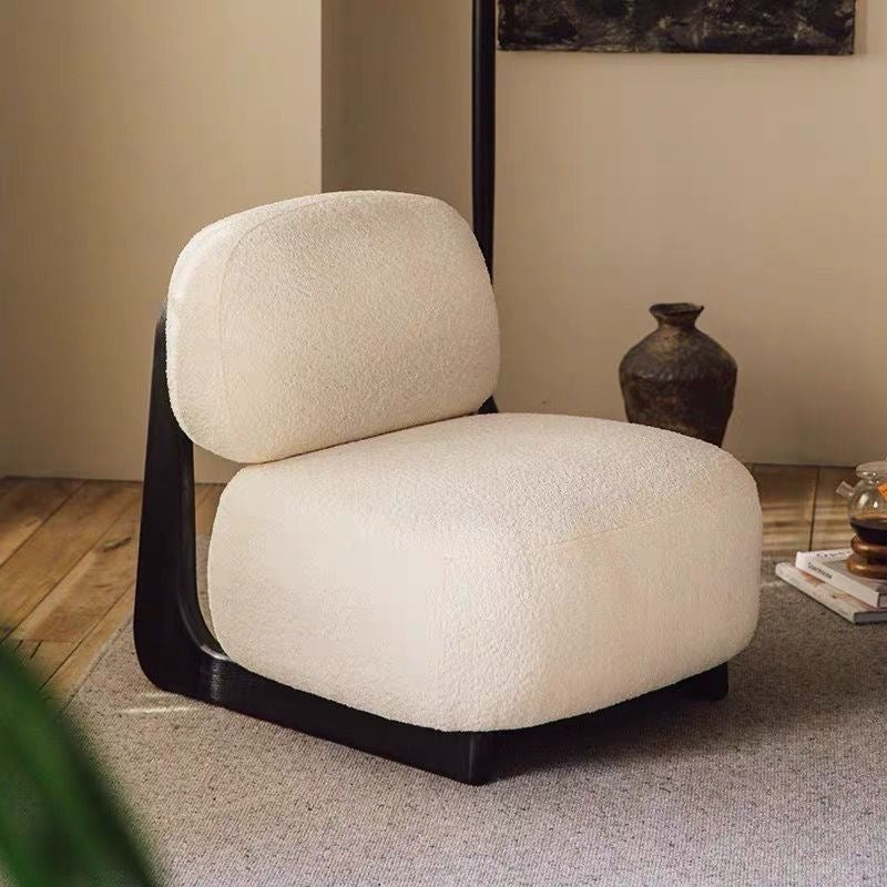 Modern Bouclé Lounge Chair with Solid Wood Base