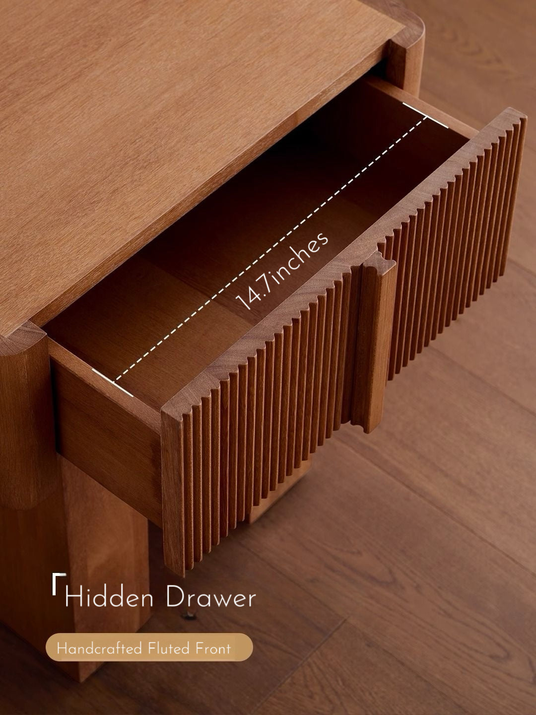 Solid Wood Nightstand Fluted Drawer Accent Bedside Table