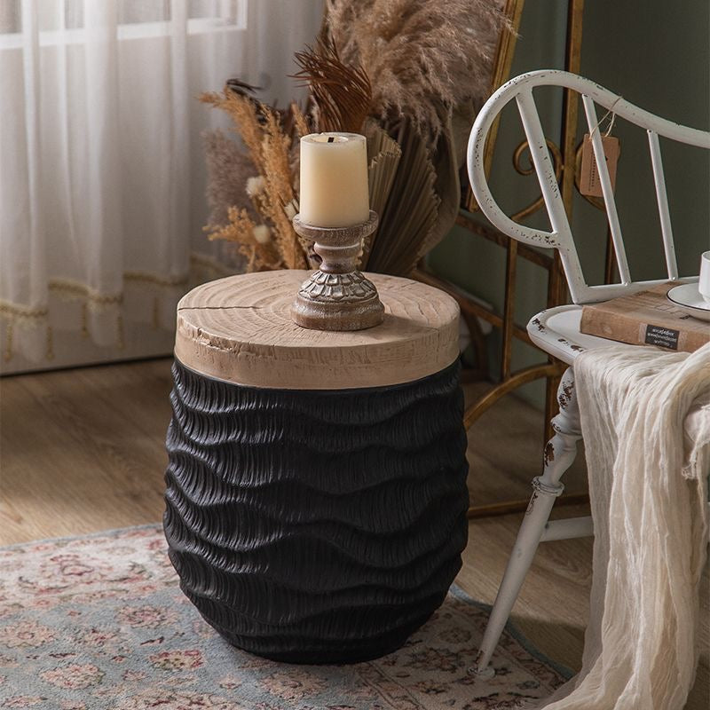 Handcrafted Solid Wood Side Table Sculptural Accent End Table