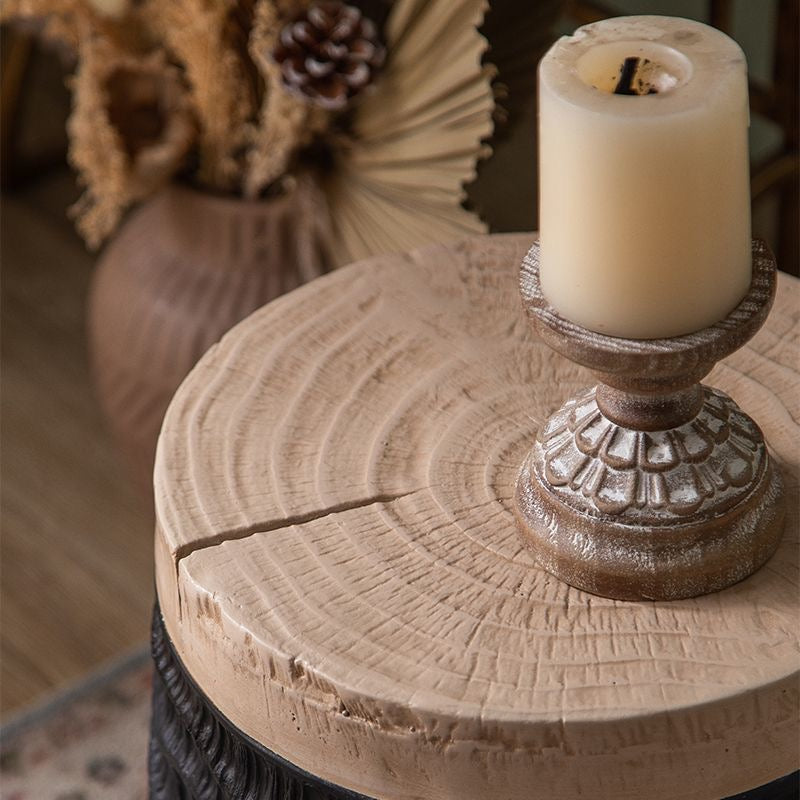 Handcrafted Solid Wood Side Table Sculptural Accent End Table