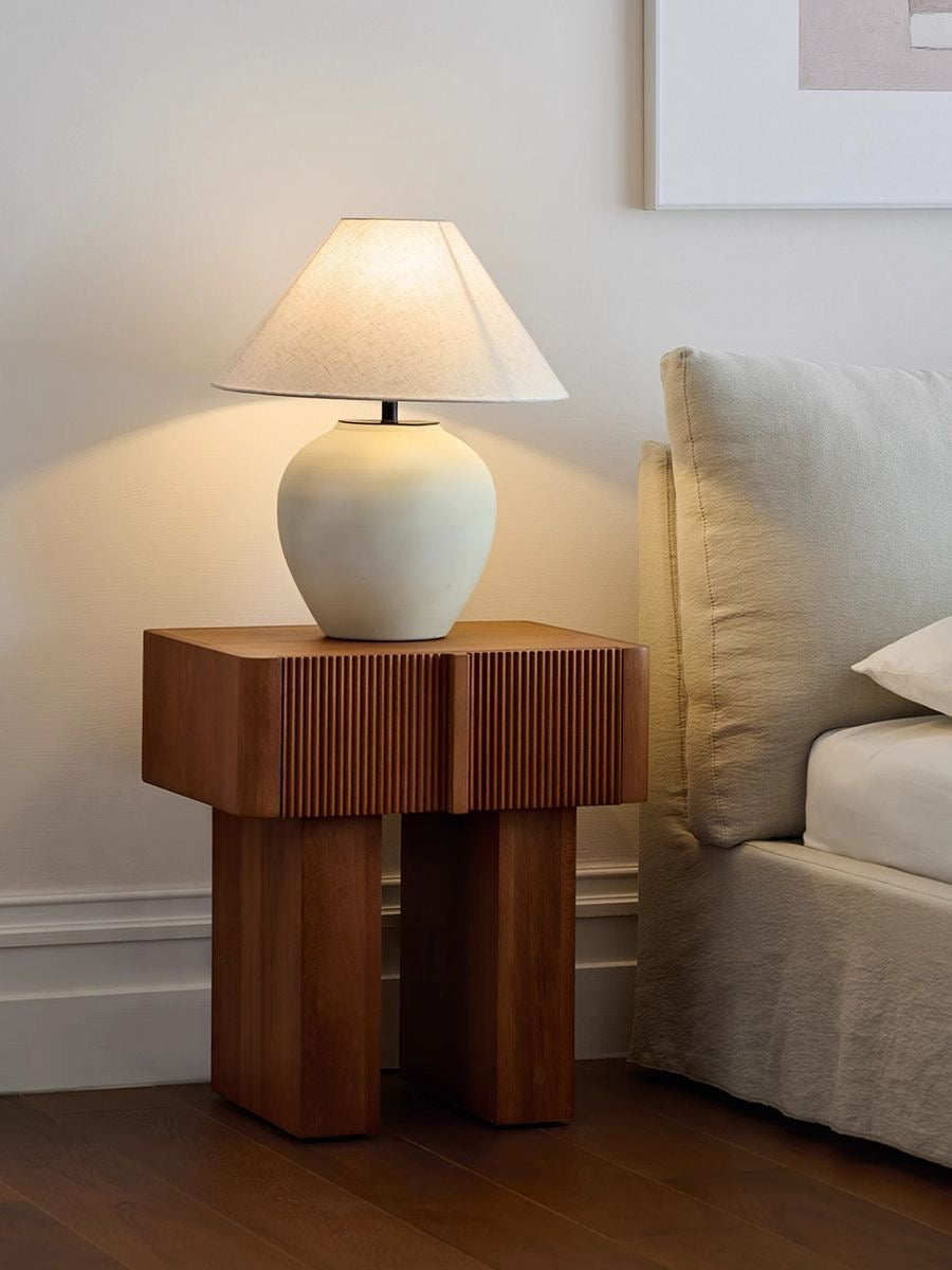 Solid Wood Nightstand Fluted Drawer Accent Bedside Table