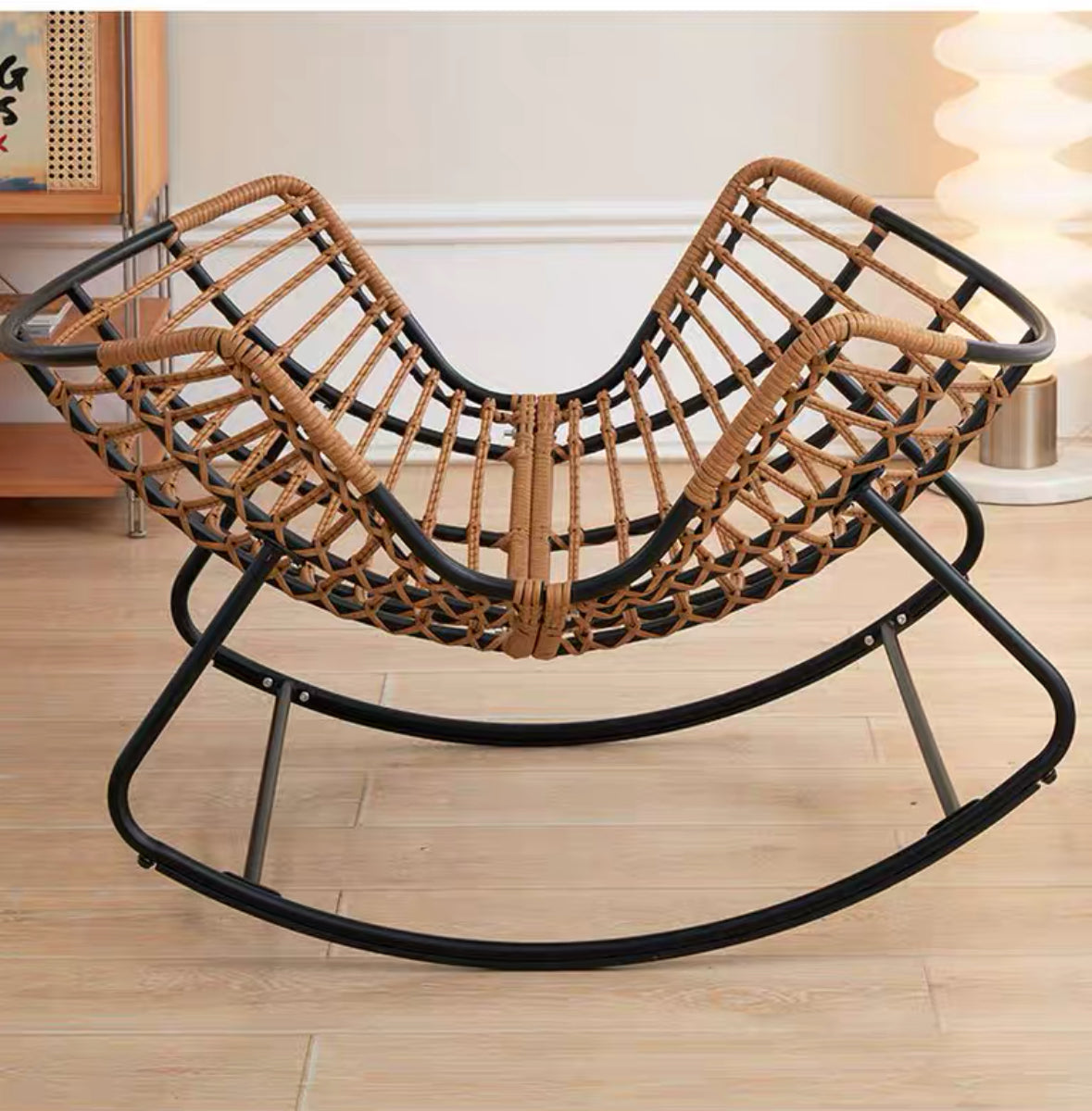 Ausique Decor Rattan Papasan Rocking Chair with Cushion
