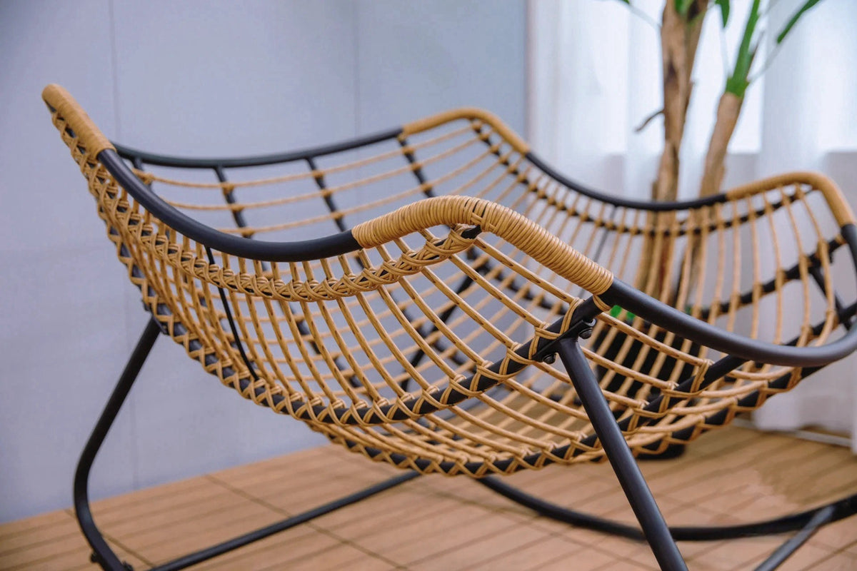 Ausique Decor Rattan Papasan Rocking Chair with Cushion