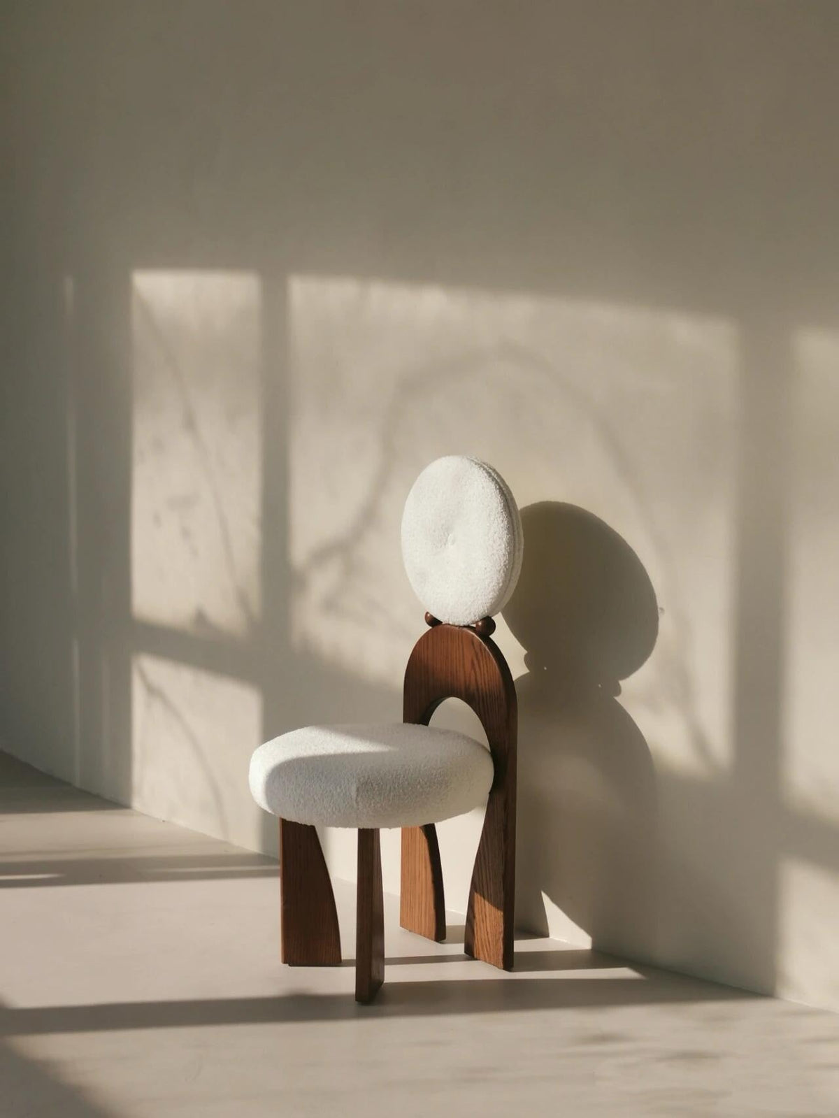 Modern Bouclé Dining Chair Sculptural Solid Wood Accent Chair