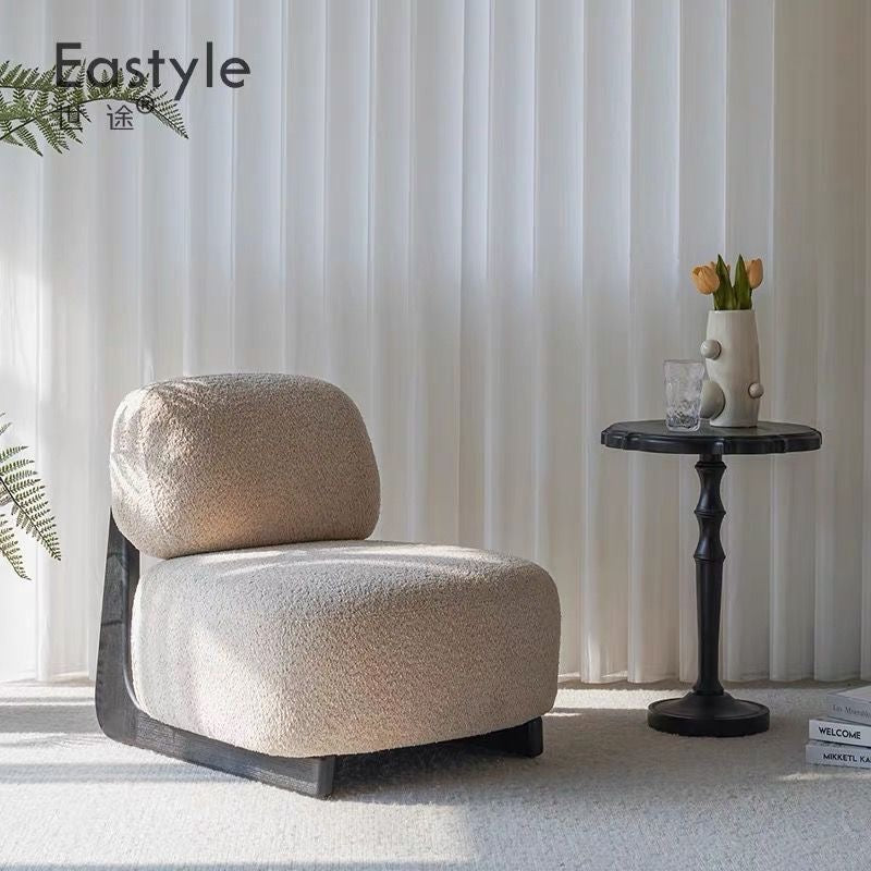 Modern Bouclé Lounge Chair with Solid Wood Base