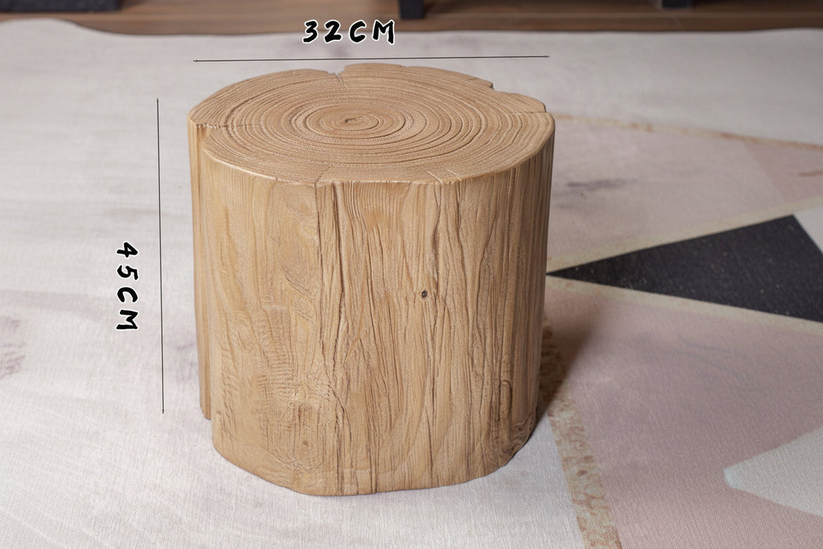 Handcrafted Solid Wood Log Stump Side Table Accent Stool