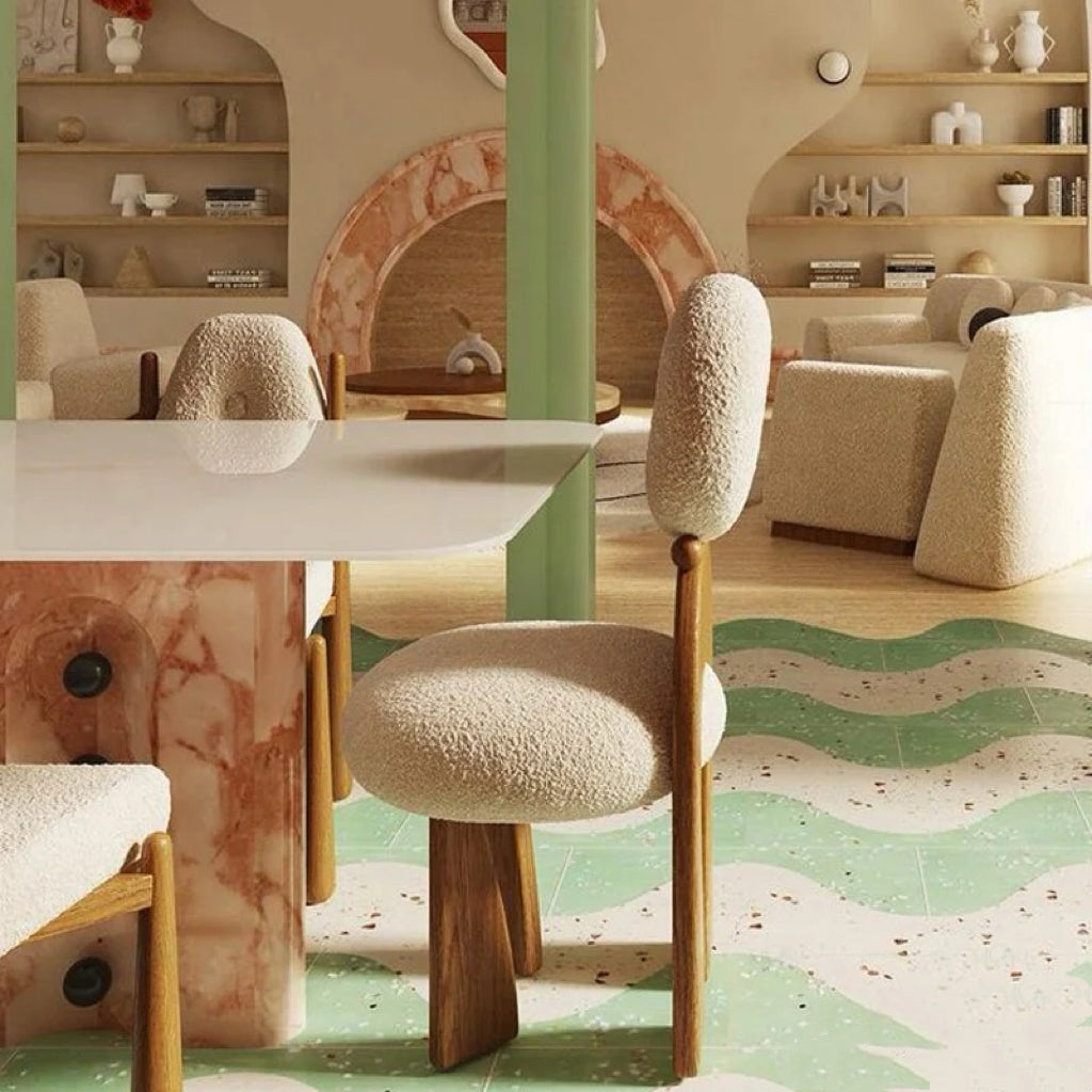 Modern Bouclé Dining Chair Sculptural Solid Wood Accent Chair