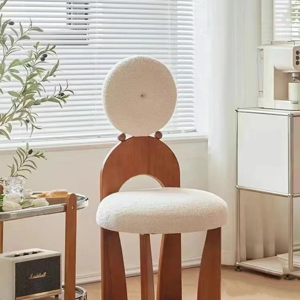 Modern Bouclé Dining Chair Sculptural Solid Wood Accent Chair