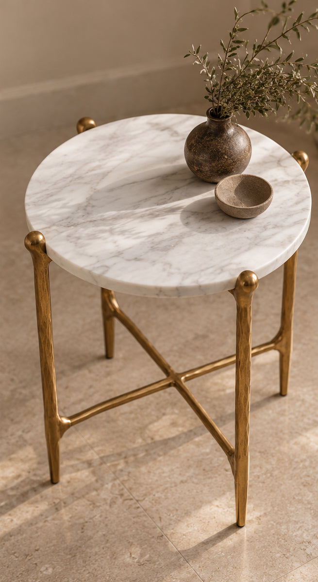 Ausidecor Home Sculptural Marble Side Table Accent End Table