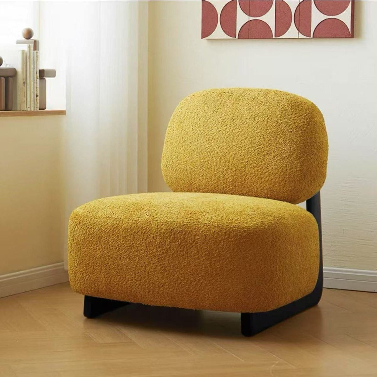 Modern Bouclé Lounge Chair with Solid Wood Base