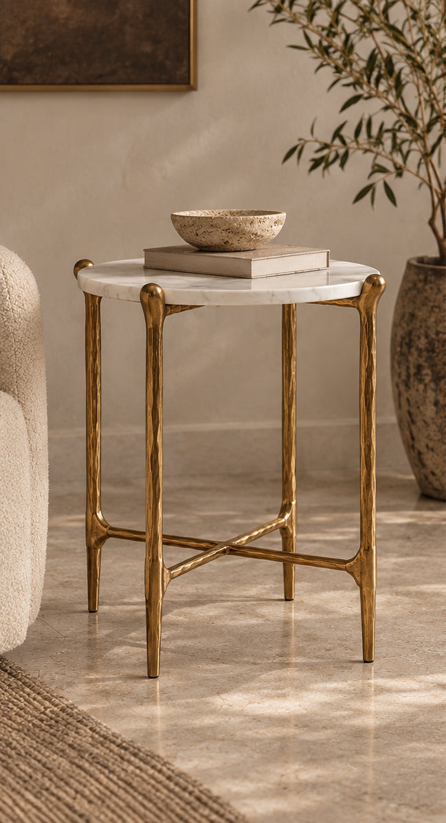 Ausidecor Home Sculptural Marble Side Table Accent End Table