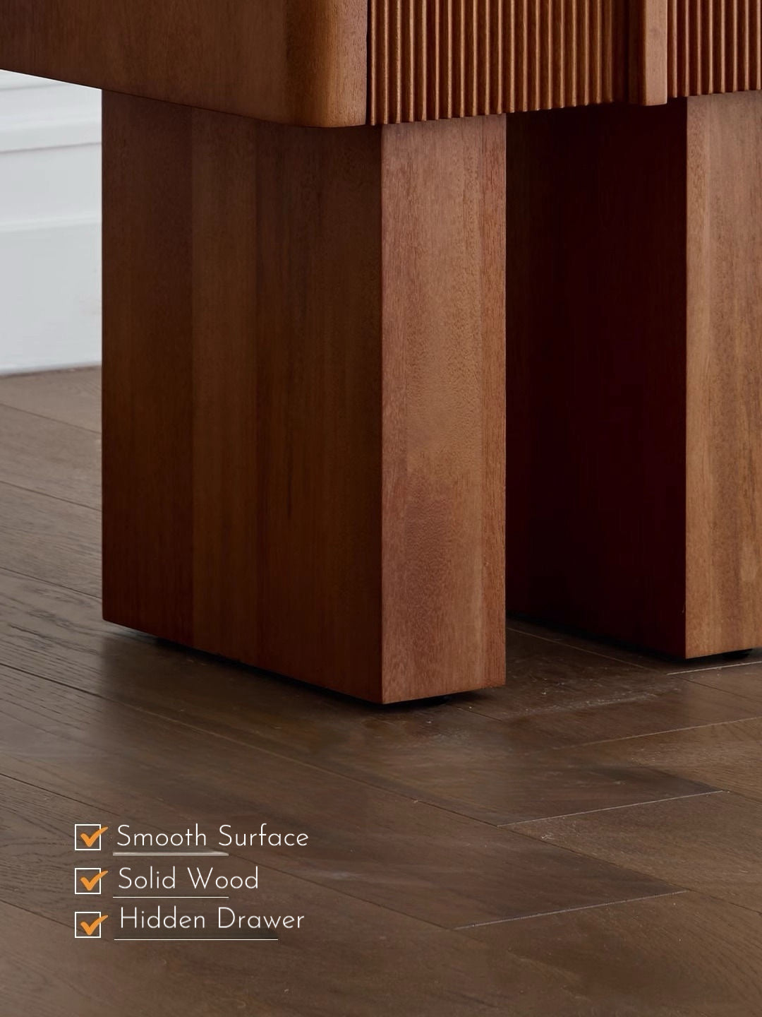 Solid Wood Nightstand Fluted Drawer Accent Bedside Table
