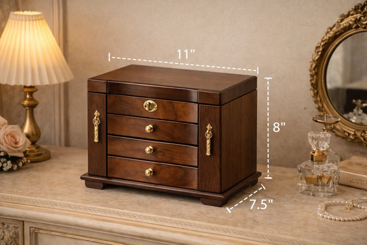 French Walnut Wood Jewelry Organizer Vanity Storage Box