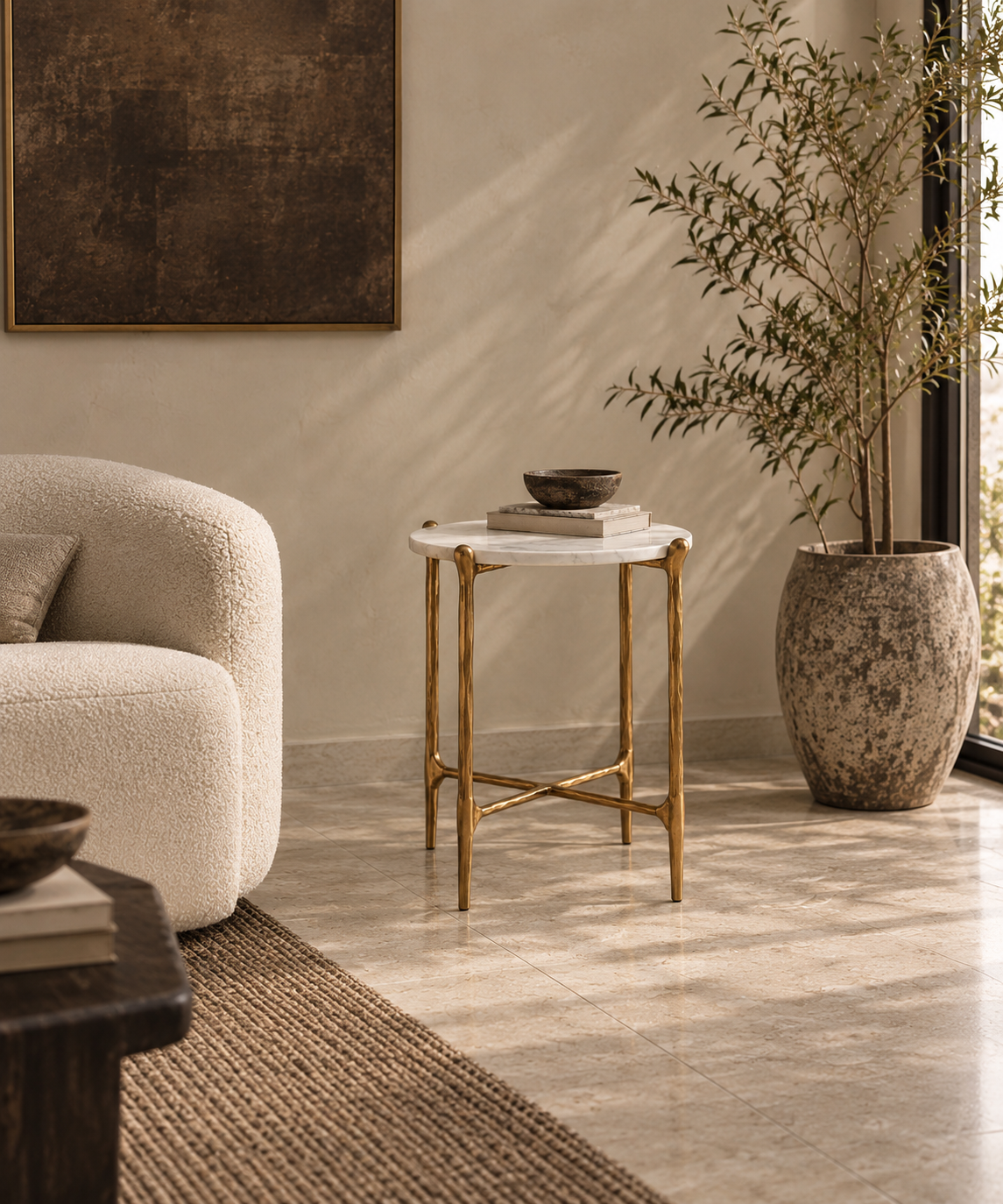 Ausidecor Home Sculptural Marble Side Table Accent End Table