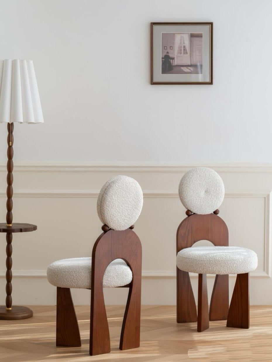Modern Bouclé Dining Chair Sculptural Solid Wood Accent Chair