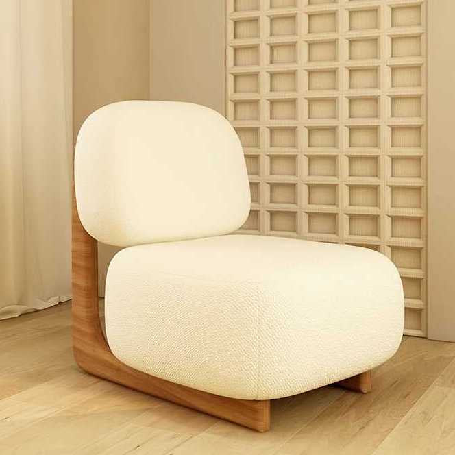 Modern Bouclé Lounge Chair with Solid Wood Base