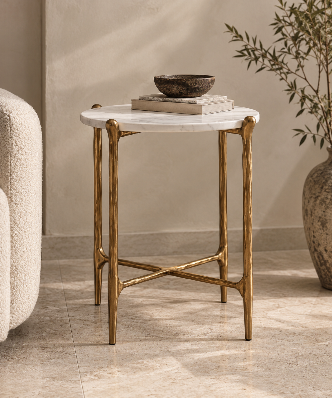 Ausidecor Home Sculptural Marble Side Table Accent End Table