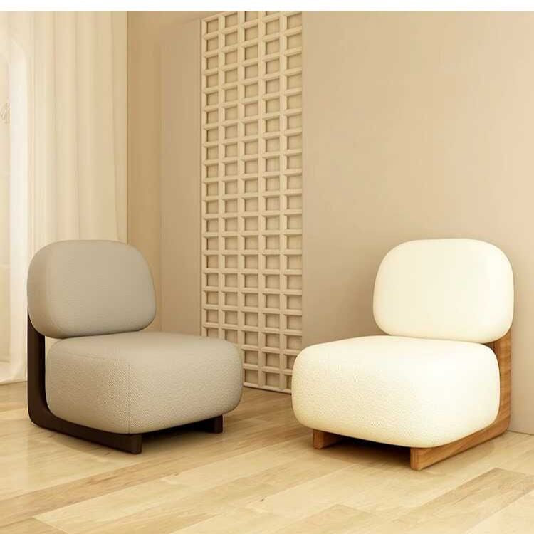 Modern Bouclé Lounge Chair with Solid Wood Base
