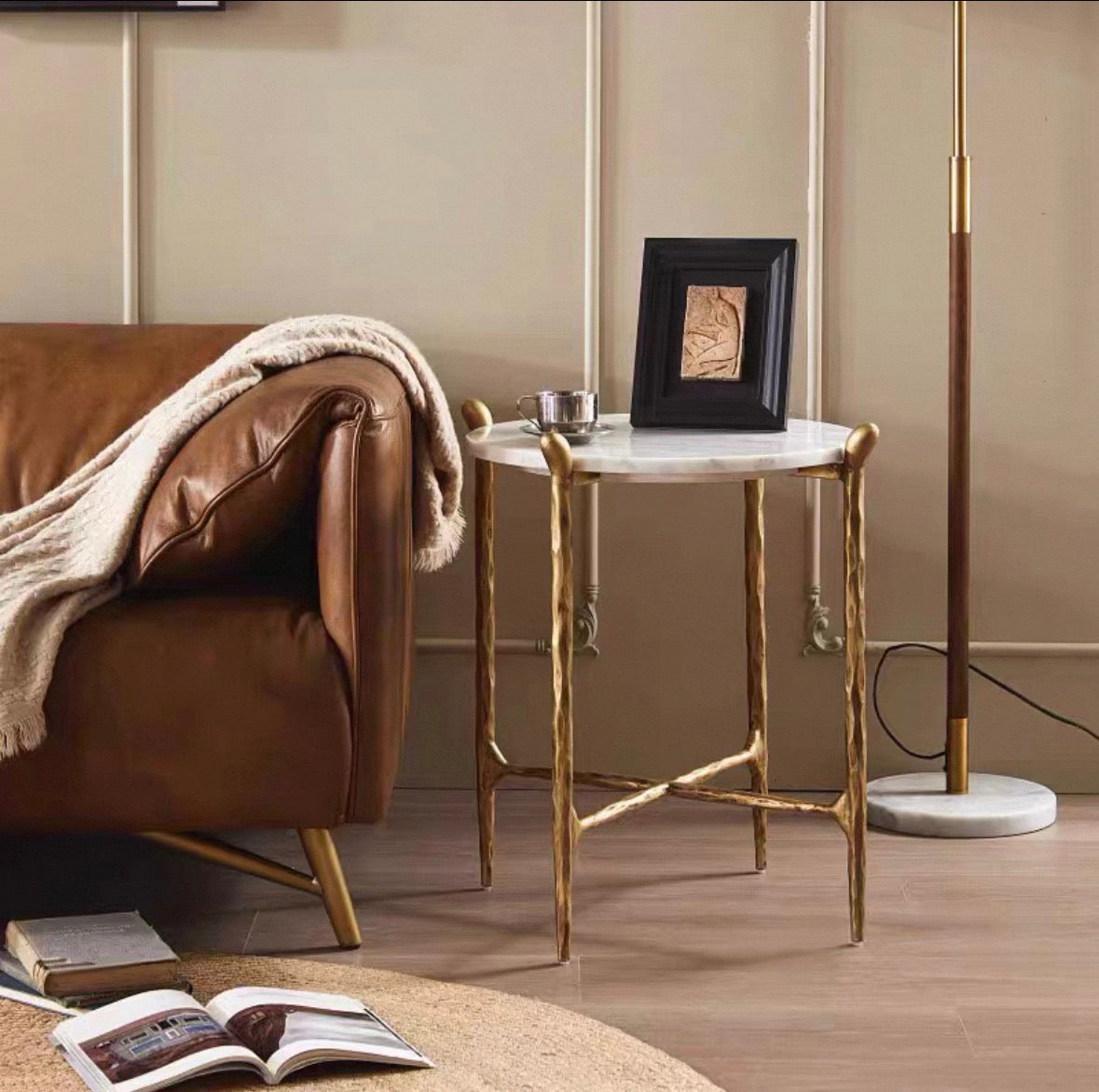 Ausidecor Home Sculptural Marble Side Table Accent End Table
