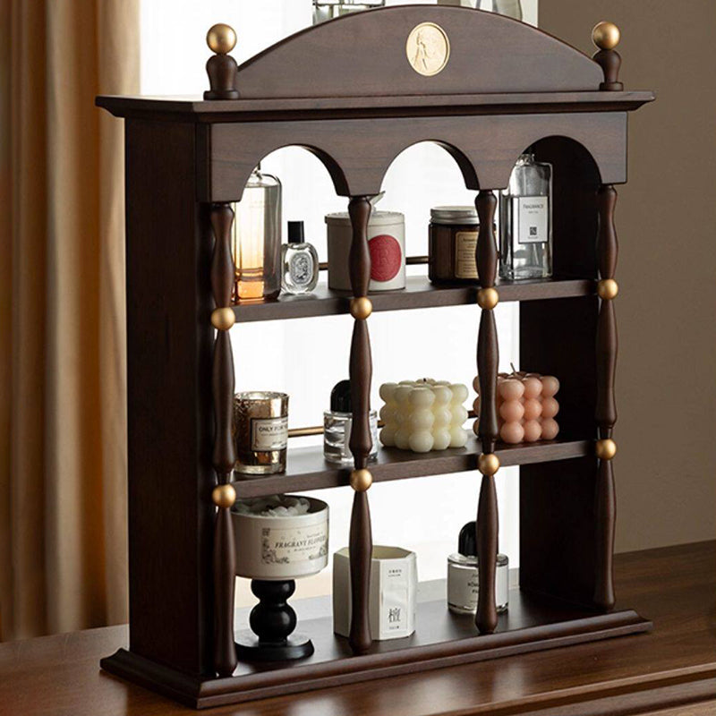 Vintage Walnut Architectural Display Shelf Vanity Organizer