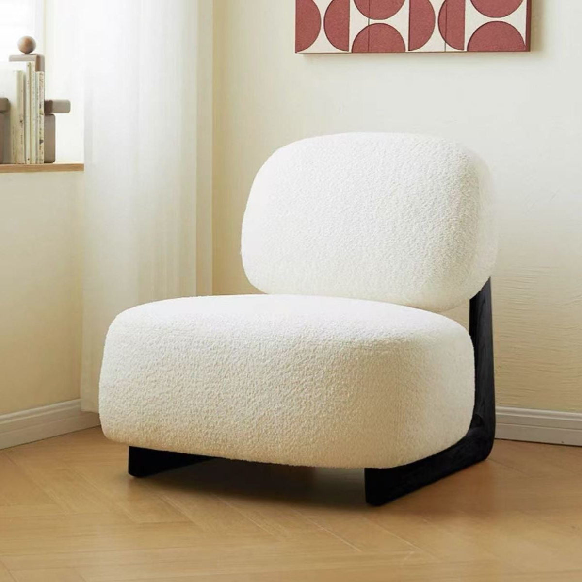 Modern Bouclé Lounge Chair with Solid Wood Base