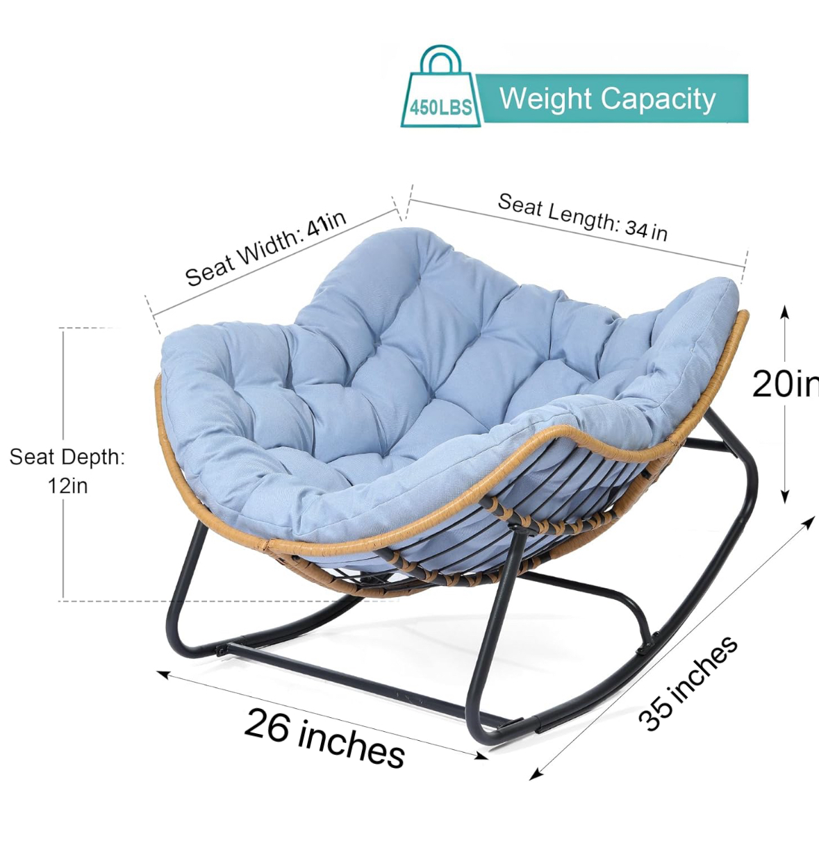 Ausique Decor Rattan Papasan Rocking Chair with Cushion