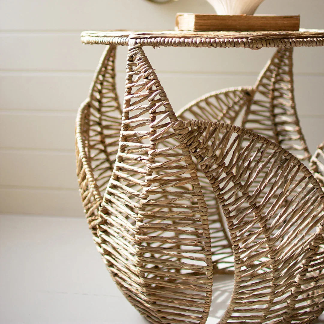 Handcrafted Fern Detail Seagrass Side Table Accent End Table