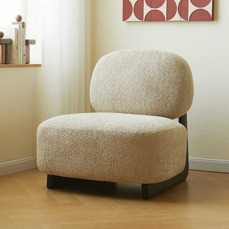 Modern Bouclé Lounge Chair with Solid Wood Base