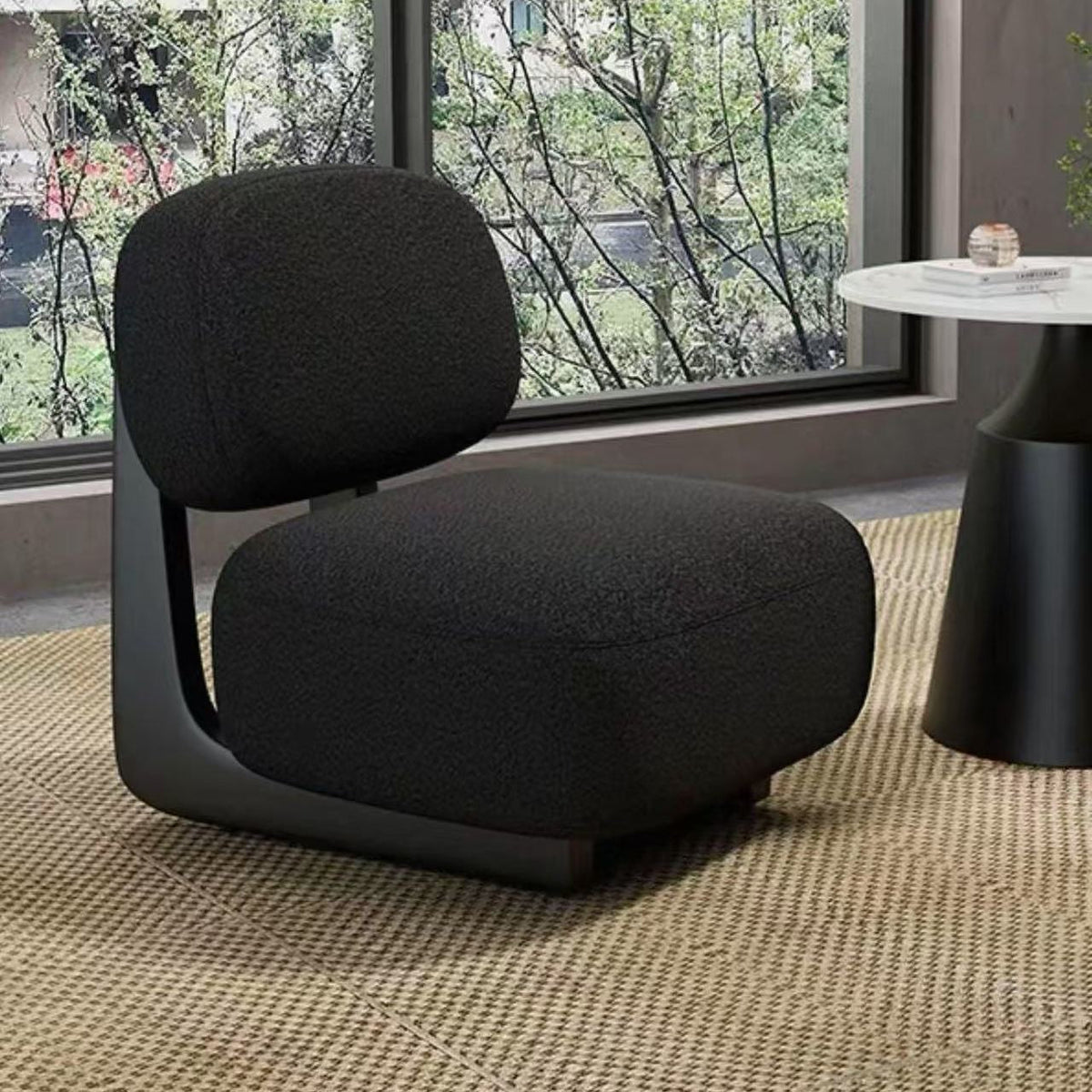 Modern Bouclé Lounge Chair with Solid Wood Base