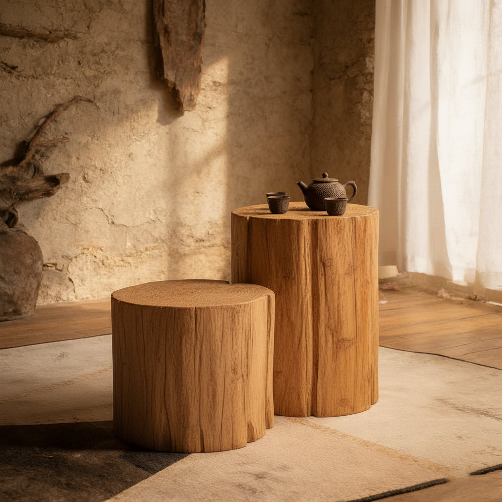 Handcrafted Solid Wood Log Stump Side Table Accent Stool
