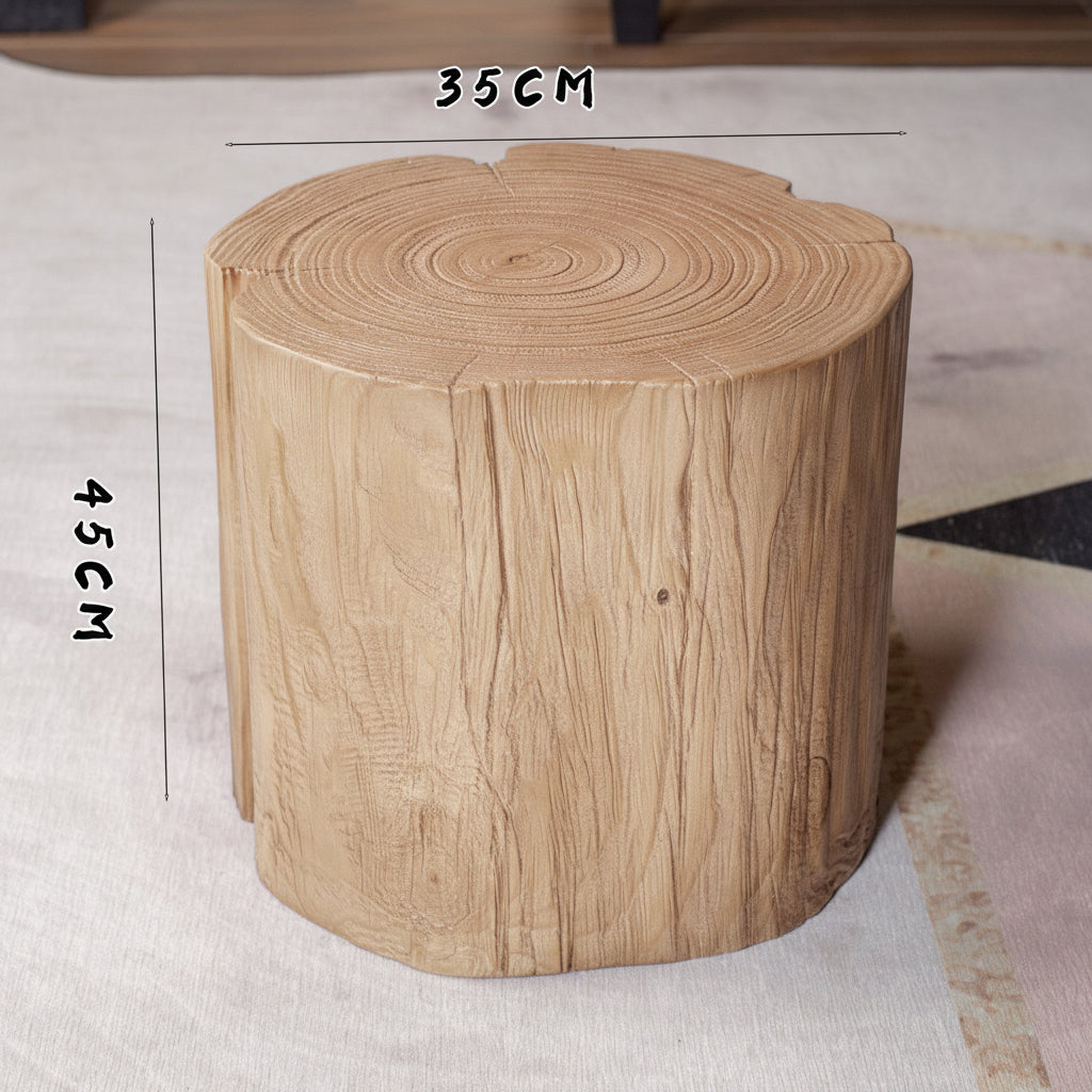 Handcrafted Solid Wood Log Stump Side Table Accent Stool