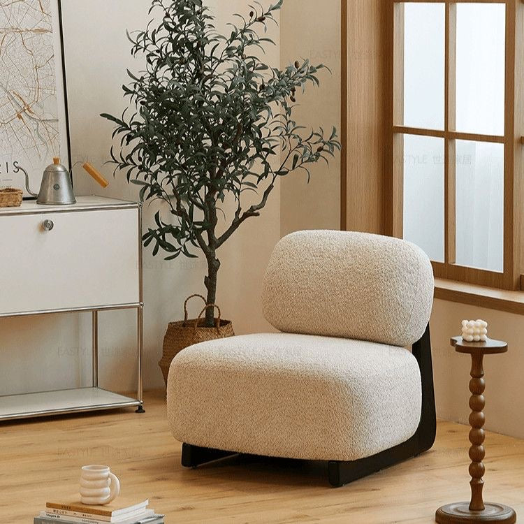 Modern Bouclé Lounge Chair with Solid Wood Base