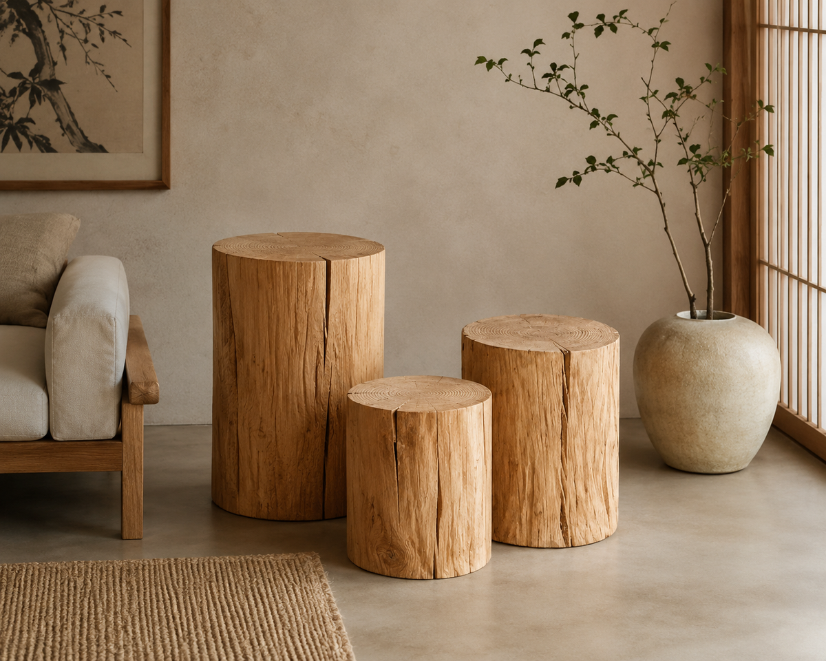 Handcrafted Solid Wood Log Stump Side Table Accent Stool
