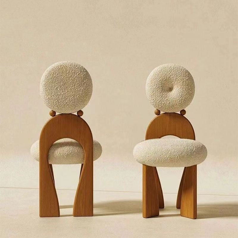 Modern Bouclé Dining Chair Sculptural Solid Wood Accent Chair