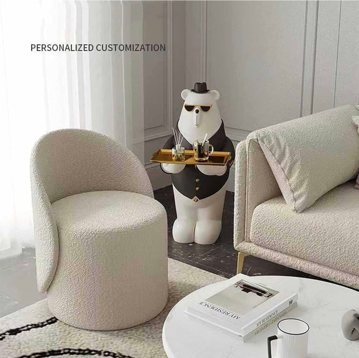 Modern Sherpa Vanity Rotational Chair Soft Padded Accent Chair