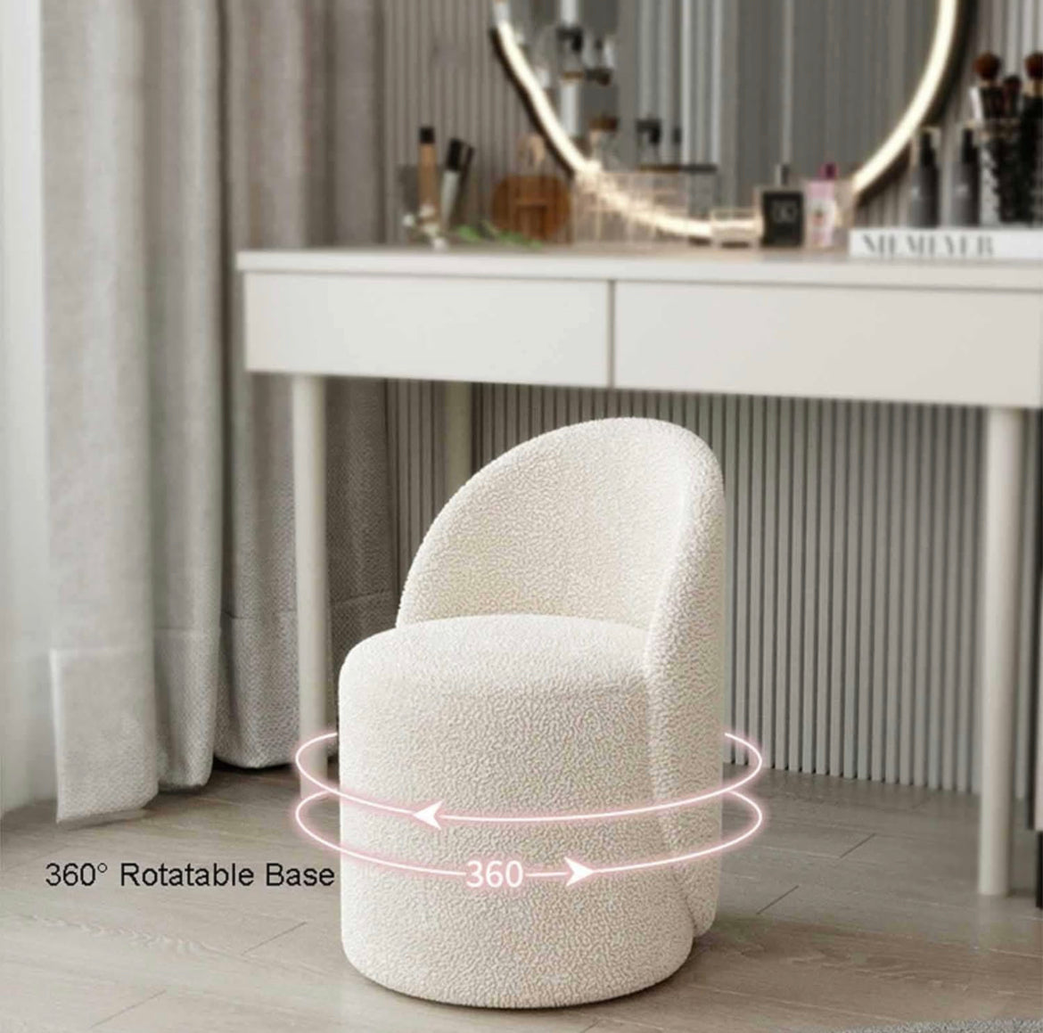Modern Sherpa Vanity Rotational Chair Soft Padded Accent Chair