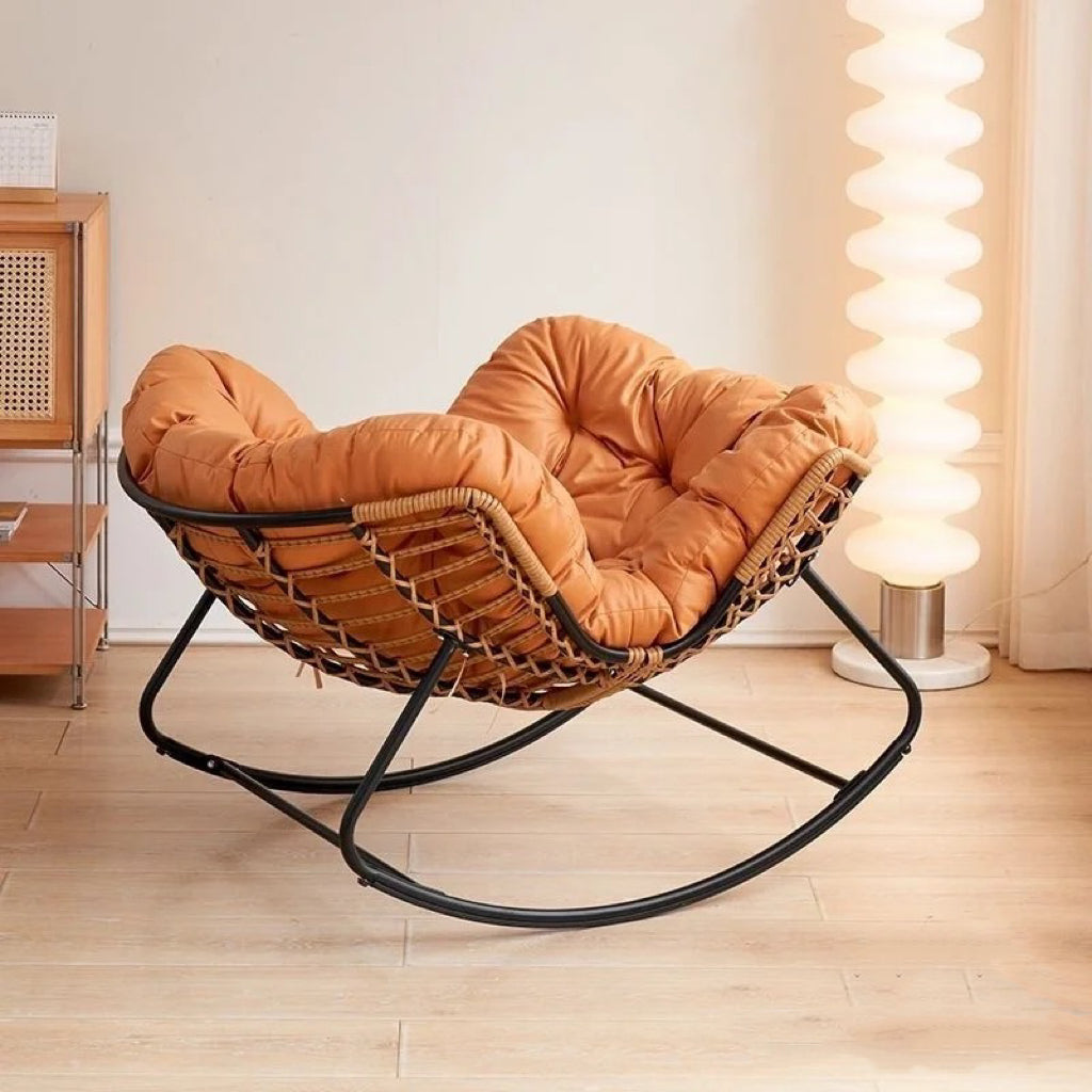 Ausique Decor Rattan Papasan Rocking Chair with Cushion