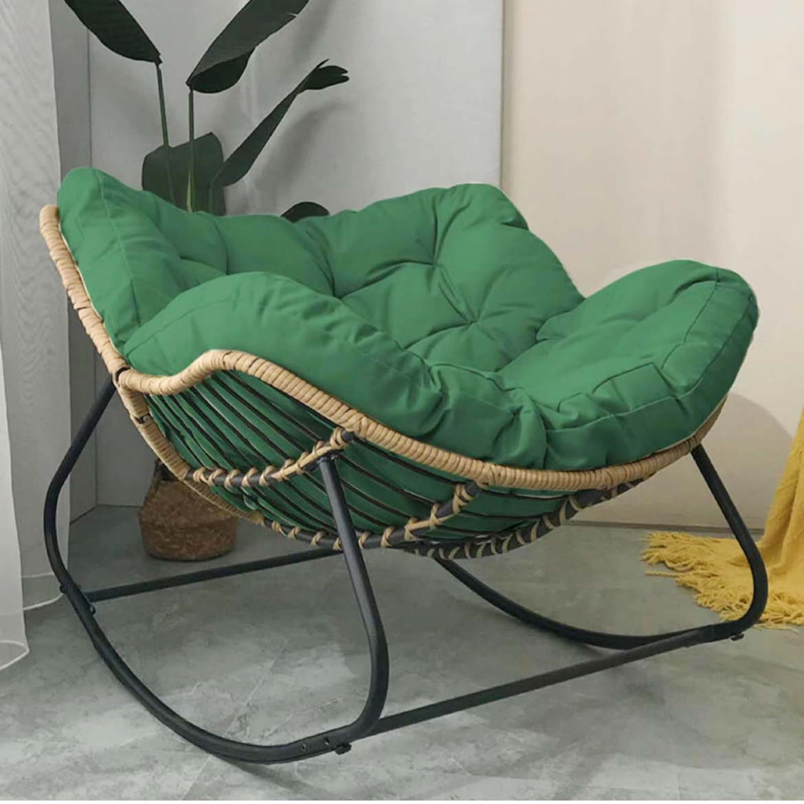 Ausique Decor Rattan Papasan Rocking Chair with Cushion